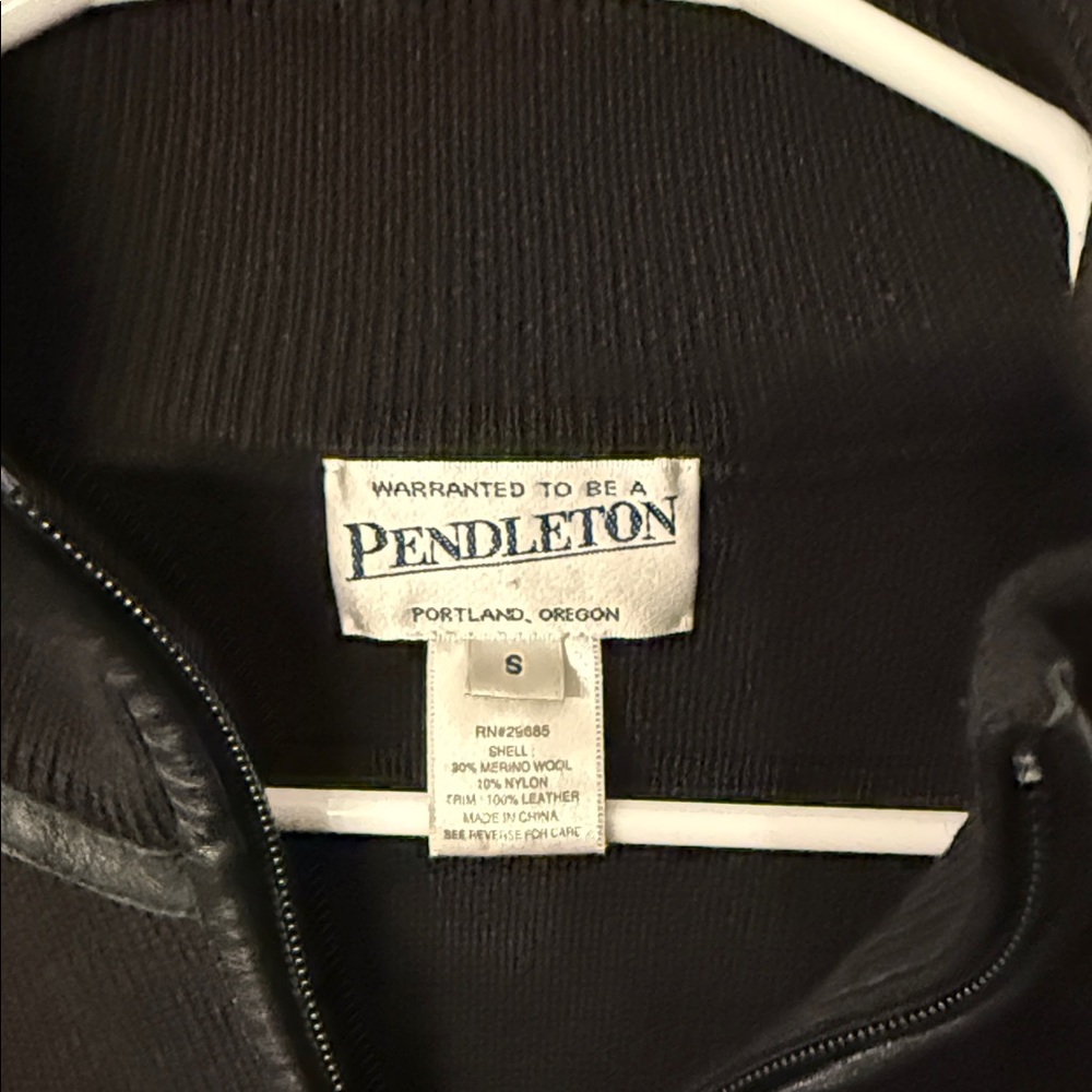 Pendleton Black Knit Jacket With Leather Trim S - image 2